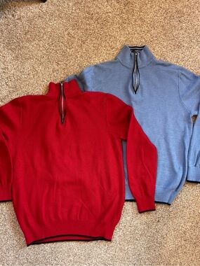 Tailorbyrd Red & Light Blue Half-Zip Sweaters